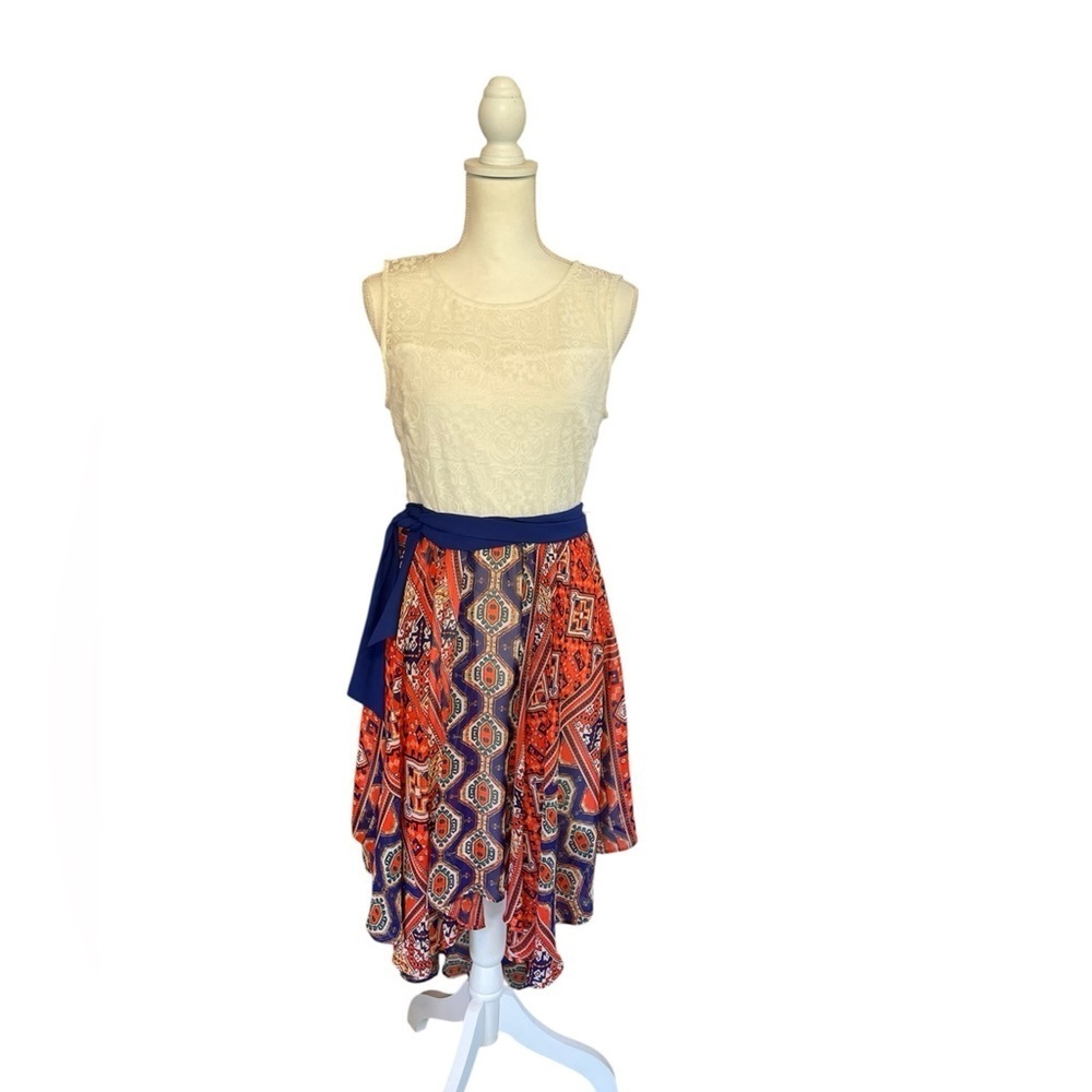 Bisou Bisou Lace Handkerchief Hem High Low Flowy Dress Size 10